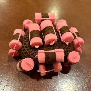 Crochet baby curler hat, 6-12 months, old lady baby costume, previously owned